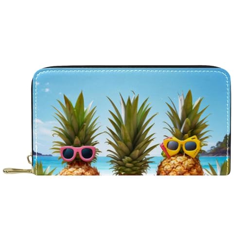 YZUOUZY Minimalistische Geldbörse für Herren, Geldbörse, Damen, Ledergeldbörse, Strand, Meer, lustige Ananas, Kartenetui, Mehrfarbig, 7.5x4.5x1 in, Komfortabel von YZUOUZY