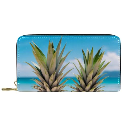 YZUOUZY Minimalistische Geldbörse für Herren, Geldbörse, Damen, Ledergeldbörse, Strand-Sonnenbrille, Ananas, Kartenetui, mehrfarbig, 7.5x4.5x1 in, Komfortabel von YZUOUZY