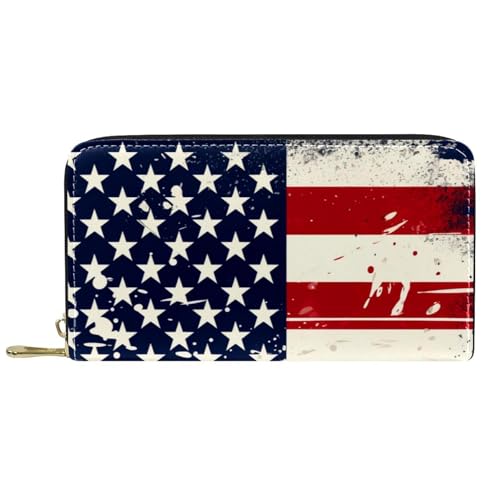 YZUOUZY Minimalistische Geldbörse für Herren, Geldbörse, Damen, Ledergeldbörse, amerikanische Flagge, Retro, USA, Kartenetui, Mehrfarbig, 7.5x4.5x1 in, Komfortabel von YZUOUZY