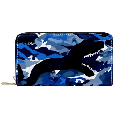 YZUOUZY Minimalistische Geldbörse für Herren, Geldbörse, Damen, Ledergeldbörse, blauer Camouflage-Dinosaurier, Kartengeldbörse, Mehrfarbig, 7.5x4.5x1 in, Komfortabel von YZUOUZY