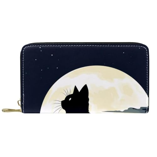 YZUOUZY Minimalistische Geldbörse für Herren, Geldbörse, Damen, Ledergeldbörse, schwarze Katze und Mond, Kartenetui, Mehrfarbig, 7.5x4.5x1 in, Komfortabel von YZUOUZY