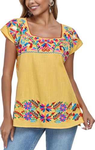 YZXDORWJ Damen Mexikanische Hemden Bauernblusen bestickt ärmellos Boho Sommerhemd Fiesta Party Mode Tank Top, 628 Jahre, X-Groß von YZXDORWJ