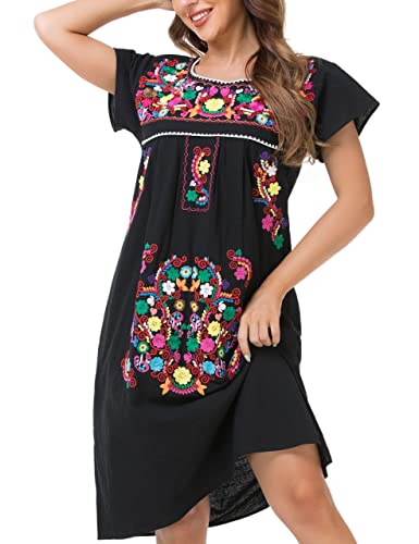 YZXDORWJ Damen Mexikanisches besticktes Kleid Rüschenkragen ärmellos, 626 kW, X-Groß von YZXDORWJ
