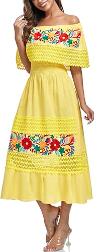 YZXDORWJ Damen besticktes mexikanisches Geschenk, lässig, sexy, Spitze, schulterfrei, langes Kleid, 348 Jahre, XX-Large von YZXDORWJ