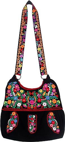 YZXDORWJ Mexikanische bestickte Tasche für Frauen Floral Traditionelle Handtasche Satchel Morral Bag, V-bk von YZXDORWJ