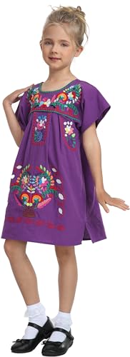 YZXDORWJ Mexikanisches Mädchenkleid, bestickt, traditionelles Blumenmuster, kurze Ärmel, G20PU, 122 von YZXDORWJ