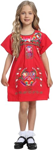 YZXDORWJ Mexikanisches Mädchenkleid, bestickt, traditionelles Blumenmuster, kurze Ärmel, G20r, 116 von YZXDORWJ