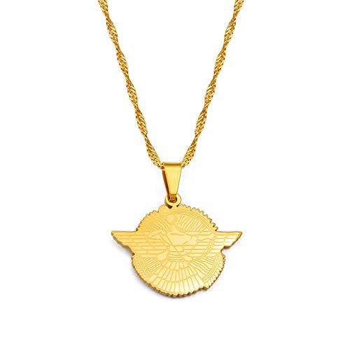 YZyizhen Ashur-Anhänger-Halskette – Assyrian Symbol Country Charm Dünne Kette Patriotischer Zierlicher Schmuck, Ethnischer Stil Hip-Hop Damen Herren Mädchen Unisex Geschenke,Gelb,Einheitsgröße von YZyizhen