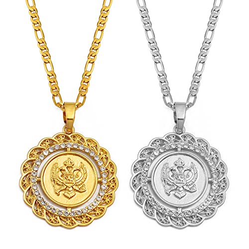 YZyizhen Montenegro Halskette Mit Rundem Anhänger - Country Totem Eagle Charm Dünne Kette Zierliche Patriotische Münzschmucksachen, Ethnischer Stil Hip-Hop Damen/Herren/Mädchen Unisex-Geschenke, 2 St von YZyizhen