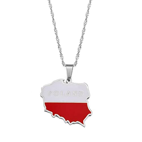 YZyizhen Polska Map Pendant Necklace – Country Flag Polish Outline Ethnic Style Charm Thin Chain Patriotic Dainty Jewelry, Hip-Hop Damen Herren Mädchen Unisex Geschenke,Weiß,Einheitsgröße von YZyizhen