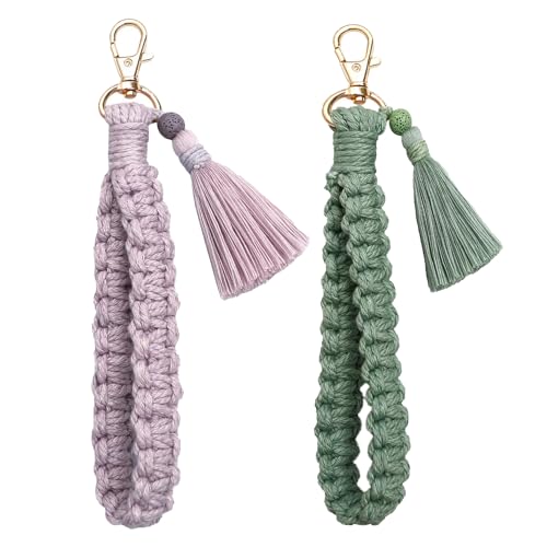 YaLiyA Makramee Schlüsselanhänger Boho Geflochtener Schlüsselanhänger Makramee Handgefertigtes Armband Schlüsselband Handgefertigtes Armband Quaste Anyards für Damen Rucksack Münzgeldbörse von YALiya