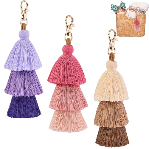 YaLiyA Schlüsselanhänger mit Quaste im Böhmischen Stil 3 PCS Bunter Quasten-Anhänger für Tasche Pom Pom Quaste Tasche Charm Makramee Quasten Troddel Büschel Schlüsselanhänger für Frauen Mädchen von YALiya