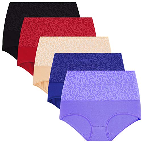 YaShaer Damen Unterhosen Baumwolle Unterwäsche Hohe Taille Slips Hoher Taillenslip für Frauen Mehrpack Mehrfarbiges, 5er Pack 5XL von YaShaer