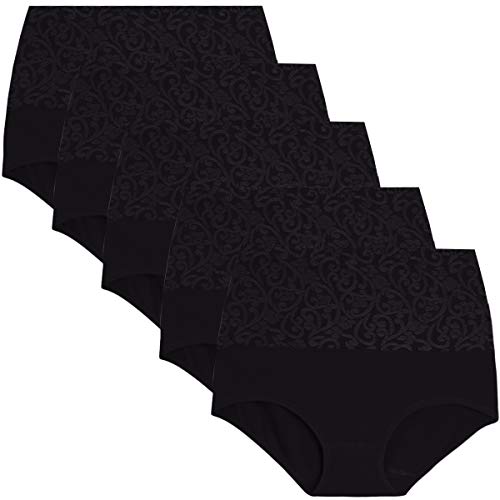 YaShaer Damen Unterhosen Baumwolle Unterwäsche Hohe Taille Slips Hoher Taillenslip für Frauen Mehrpack Schwarz, 5er Pack M von YaShaer