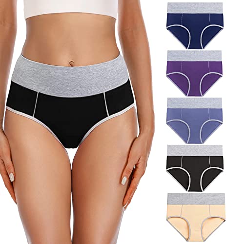 YaShaer Damen Unterhosen Unterwäsche Baumwolle Taillenslip Hohe Taille Miederhose Mehrfarbiges - 5er Pack L von YaShaer