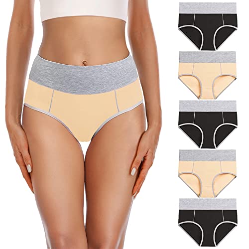 YaShaer Damen Unterhosen Unterwäsche Baumwolle Taillenslip Hohe Taille Mehrfarbiges - 5er Pack 2XL von YaShaer