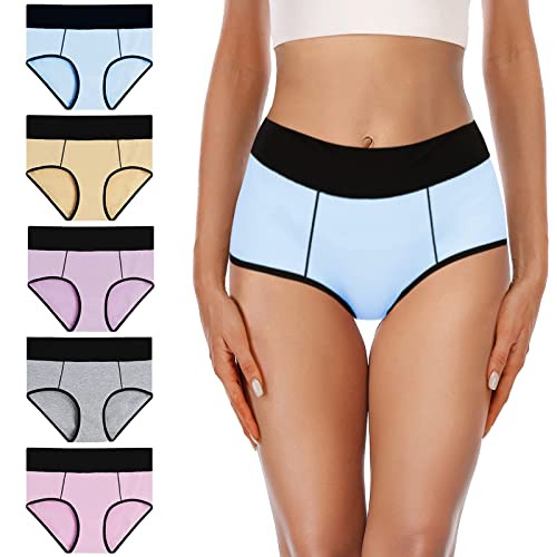 YaShaer Unterhosen Damen Baumwolle Hohe Taille Slips Frauen Unterwäsche Taillenslip 5er Pack von YaShaer