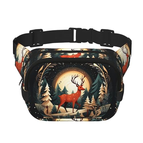 Bauchtasche mit Aufschrift "Merry Christmas" mit Hirsch-Aufdruck, mit Verlängerung, für Herren und Damen, Hüfttasche mit Reißverschlusstaschen, Schwarz, Einheitsgröße von YaWea