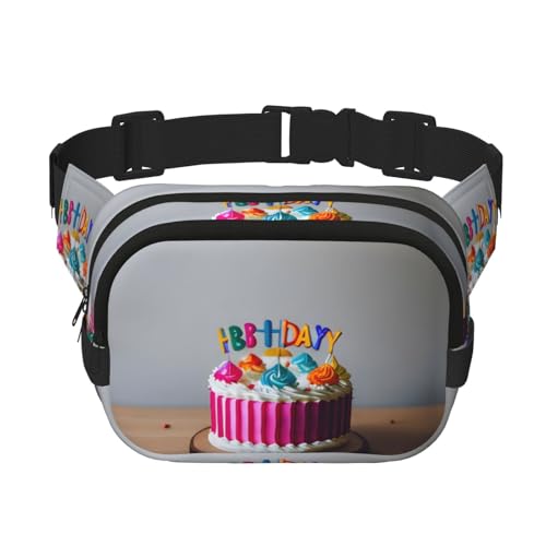 Bauchtasche mit "Happy Birthday"-Kuchenaufdruck, mit Verlängerung, für Damen und Herren, Hüfttasche mit Reißverschlusstaschen, Schwarz, Einheitsgröße von YaWea