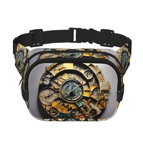 Bauchtasche mit Uhr-Kunstdruck, mit Verlängerung, für Herren und Damen, Hüfttasche mit Reißverschlusstaschen, Schwarz, Einheitsgröße von YaWea