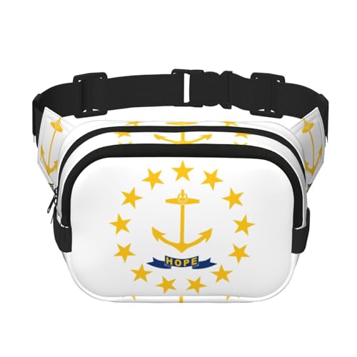 Bauchtasche mit Verlängerung für Herren und Damen, Motiv: Flagge von Rhode Island, Hüfttasche mit Reißverschlusstaschen, Schwarz, Einheitsgröße von YaWea