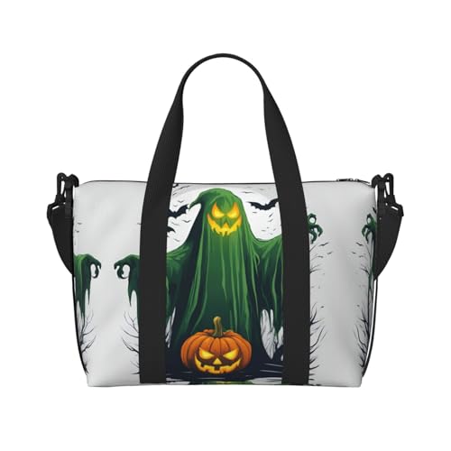 Green Ghost Horror Halloween Pumpkin Print Gym Bag for Women Weekender Overnight Bag Personal Item Bag Shoulder Bag for Women Men, Schwarz, Einheitsgröße von YaWea
