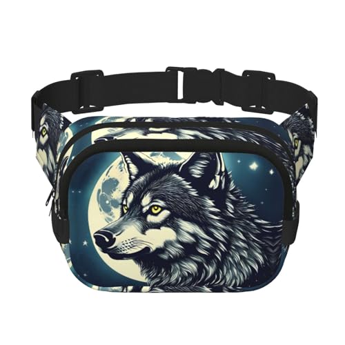 Gürteltasche mit Verlängerung für Herren und Damen, Motiv: Wolf Night Moon Print, Hüfttasche mit Reißverschlusstaschen, Schwarz, Einheitsgröße von YaWea