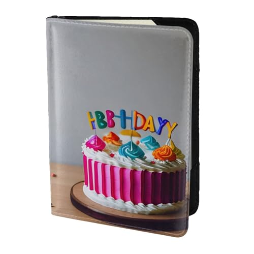 Kartenetui aus Leder mit Aufdruck "Happy Birthday", Reisezubehör, Reisepasshülle, Brieftasche, für Damen und Herren, Schwarz, Einheitsgröße von YaWea