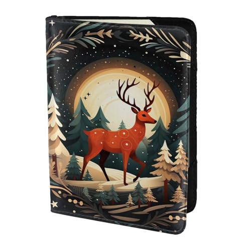 Kartenetui aus Leder mit Aufschrift "Merry Christmas", Motiv: Hirsch, Reisezubehör, Reisepasshülle, Brieftasche, für Damen und Herren, Schwarz, Einheitsgröße von YaWea