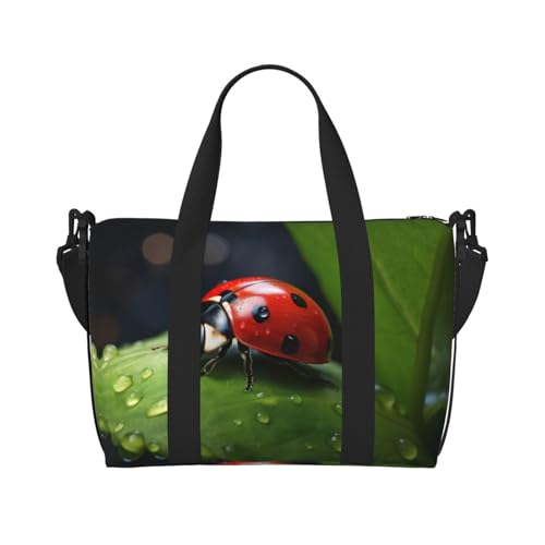 Schöner Sportbeutel mit Ladybug1-Aufdruck für Damen, Wochenendtasche, Übernachtungstasche, persönliche Gegenstände, Schultertasche für Damen und Herren, Schwarz, Einheitsgröße von YaWea