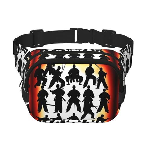 Silhouettes of Martial Print Bauchtasche mit Verlängerung für Herren und Damen, Hüfttasche mit Reißverschlusstaschen, Schwarz, Einheitsgröße von YaWea