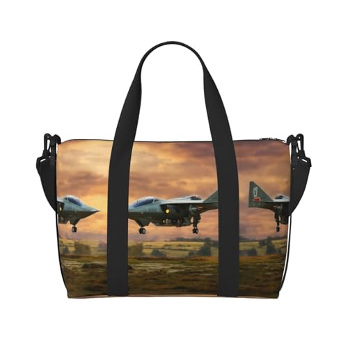 Sporttasche für Damen, Motiv: Flugzeuge mit Jets-Motiv, Wochenendtasche, Übernachtungstasche, persönliche Gegenstände, Schultertasche für Damen und Herren, Schwarz, Einheitsgröße von YaWea