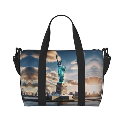 Sporttasche für Damen, Motiv: Freiheitsstatue in NYC, Wochenendtasche, Übernachtungstasche, persönliche Gegenstände, Schultertasche für Damen und Herren, Schwarz, Einheitsgröße von YaWea
