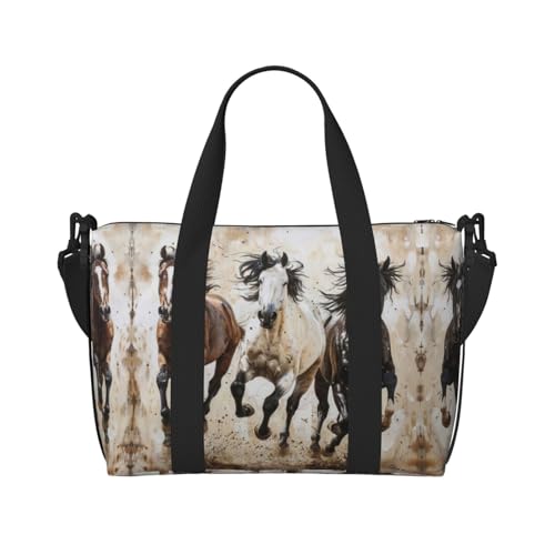 Sporttasche für Damen, Motiv: Pferde, mit Kunstdruck, Wochenendtasche, Übernachtungstasche, persönliche Gegenstände, Schultertasche für Damen und Herren, Schwarz, Einheitsgröße von YaWea