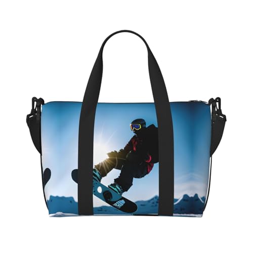 Sporttasche für Damen, Snowboard-Motiv, Wochenendtasche, Übernachtungstasche, persönliche Gegenstände, Schultertasche für Damen und Herren, Schwarz, Einheitsgröße von YaWea
