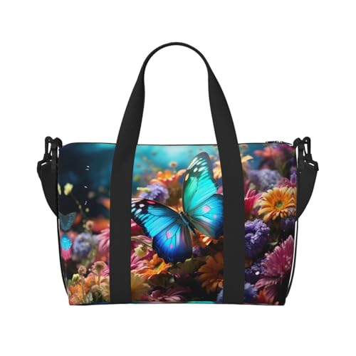 Sporttasche für Damen, Wochenend-Übernachtungstasche, Umhängetasche für Damen und Herren, farbenfroh, mit Gartenmotiv, Schwarz, Einheitsgröße Sporttasche für Damen, Wochenend-Übernachtungstasche, Umhängetasche für Damen und Herren, farbenfroh, mit Gartenmotiv, Schwarz, Einheitsgröße von YaWea