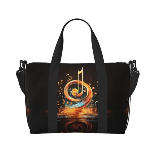 Sporttasche mit Musik-Symbol-Aufdruck für Damen, Wochenendtasche, Übernachtungstasche, persönliche Gegenstände, Schultertasche für Damen und Herren, Schwarz, Einheitsgröße von YaWea