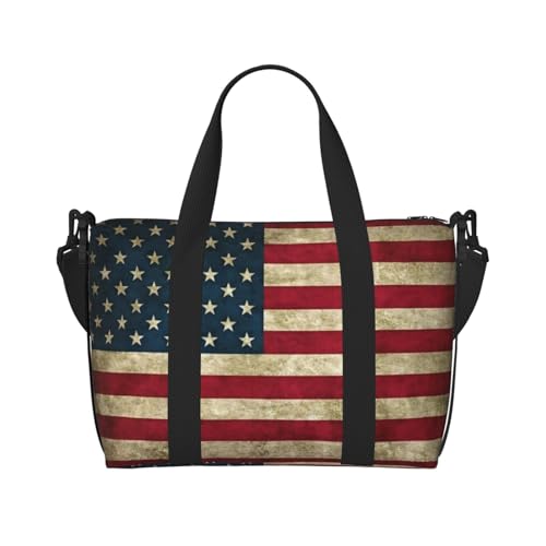 Sporttasche mit amerikanischer Flagge, Wochenendtasche, Übernachtungstasche, persönliche Gegenstände, Schultertasche für Damen und Herren, Schwarz, Einheitsgröße von YaWea