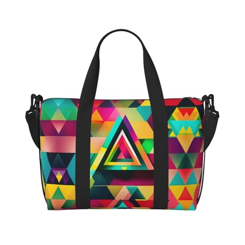 Sporttasche mit buntem Dreiecksmuster, für Damen, Wochenendtasche, Übernachtungstasche, persönliche Gegenstände, Schultertasche für Damen und Herren, Schwarz, Einheitsgröße von YaWea