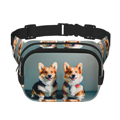 Tragekleidung Gürteltasche mit niedlichem Corgi-Hundeaufdruck, Hüfttasche mit Verlängerung für Männer und Frauen, Hüfttasche mit Reißverschlusstaschen, Schwarz, Einheitsgröße von YaWea