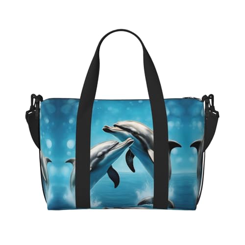 Turnbeutel für Damen, Motiv: Delfine in Love, Wochenendtasche, Übernachtungstasche, persönliche Gegenstände, Schultertasche für Damen und Herren, Schwarz, Einheitsgröße von YaWea