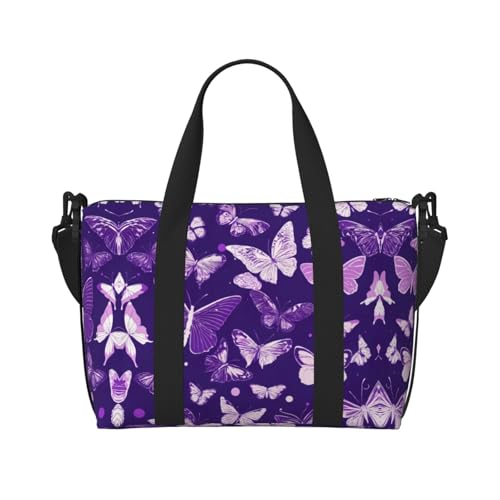 Turnbeutel für Damen, Motiv: Schmetterlinge und Blumenmuster, Violett, Schwarz, Einheitsgröße von YaWea