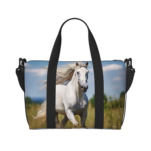 Turnbeutel für Damen, Wochenendtasche, Übernachtungstasche, persönliche Gegenstände, Schultertasche für Damen und Herren, Weiß, Schwarz, Einheitsgröße von YaWea