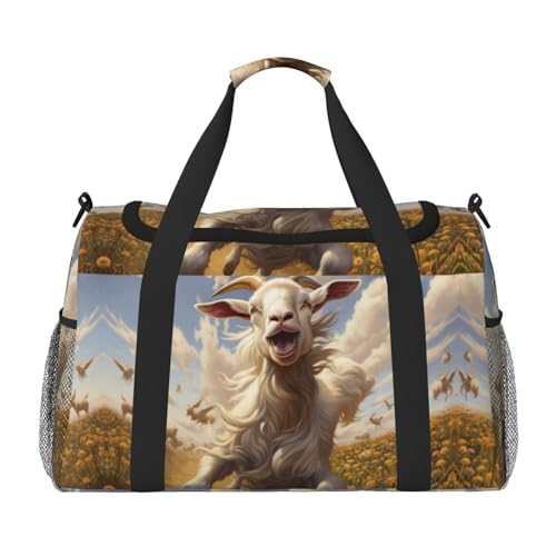 Übernachtungstasche mit Ziegenfroldruck, für Damen und Herren, Umhängetasche, Handgepäcktasche für Reisen, wichtige Dinge, Schwarz, Einheitsgröße Übernachtungstasche mit Ziegenfroldruck, für Damen und Herren, Umhängetasche, Handgepäcktasche für Reisen, wichtige Dinge, Schwarz, Einheitsgröße von YaWea