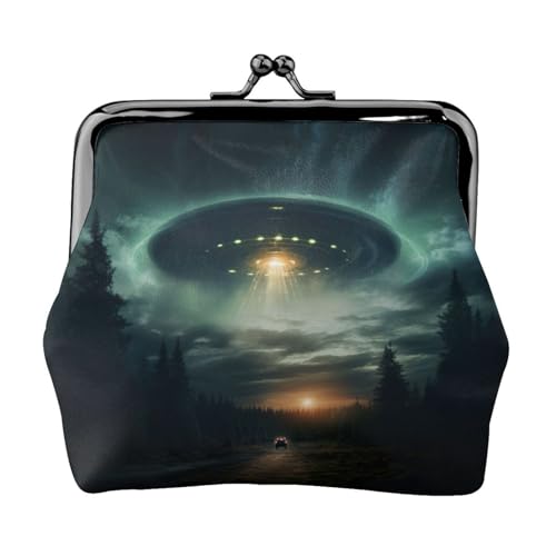 UFO bei Nacht Druck Münzbörse Kleine Kleingeld Geldbörse Kartenhalter Münztasche Kleine Geldbörse für Damen und Herren, Schwarz, Einheitsgröße, Vintage von YaWea