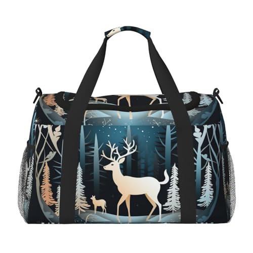 Umhängetasche mit Weihnachtsbaum-Hirsch-Aufdruck, für Damen und Herren, Schultertasche, Handgepäcktasche für Reisen, Reiseutensilien, Schwarz, Einheitsgröße Umhängetasche mit Weihnachtsbaum-Hirsch-Aufdruck, für Damen und Herren, Schultertasche, Handgepäcktasche für Reisen, Reiseutensilien, Schwarz, Einheitsgröße von YaWea