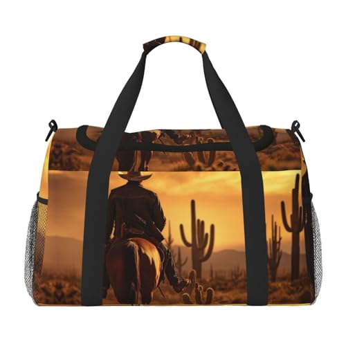 West Wüstenkaktus mit Cowboys reitenden Pferden, 1 Druck, Übernachtungstasche für Damen und Herren, Umhängetasche, Handgepäcktasche für Reisen, Essentials, Schwarz, Einheitsgröße West Wüstenkaktus mit Cowboys reitenden Pferden, 1 Druck, Übernachtungstasche für Damen und Herren, Umhängetasche, Handgepäcktasche für Reisen, Essentials, Schwarz, Einheitsgröße von YaWea