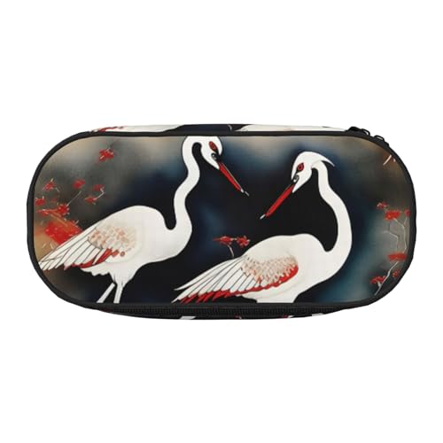 YaWea Federmäppchen mit zwei japanischen Kranichen, traditioneller Maldruck, großes Fassungsvermögen, Aufbewahrungstasche, großes Federmäppchen für College, Zuhause, Büro von YaWea