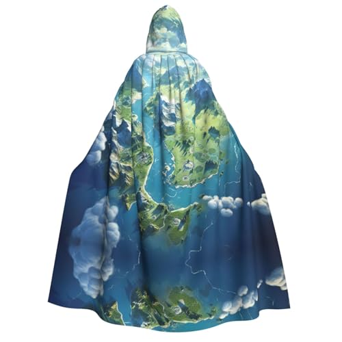 YaWea Kapuzenumhang mit Weltkarten-Aufdruck, Renaissance-Umhang, Halloween-Kapuzenmantel, Mittelalter-Umhang, Cosplay-Umhang von YaWea