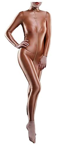 Yaaapiy Damen Ganzkörperanzug Yoga Jumpsuit Einteiler Hose Overall Halb-transparent Body Bodysuit eng sexy Kostüm Catsuit mit Reisverschluss Dessous (Coffee) von Yaaapiy